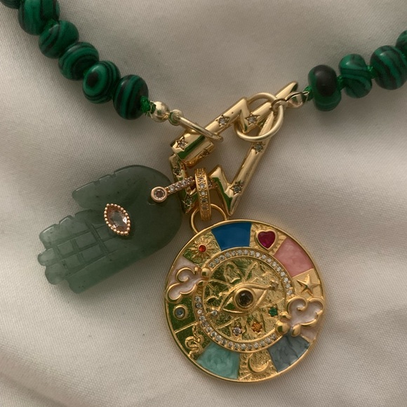 Marla Aaron Inspo Malachite Rondelle Strand w/ Hand Charm Zodiac Medallion NWT! - Picture 2 of 6